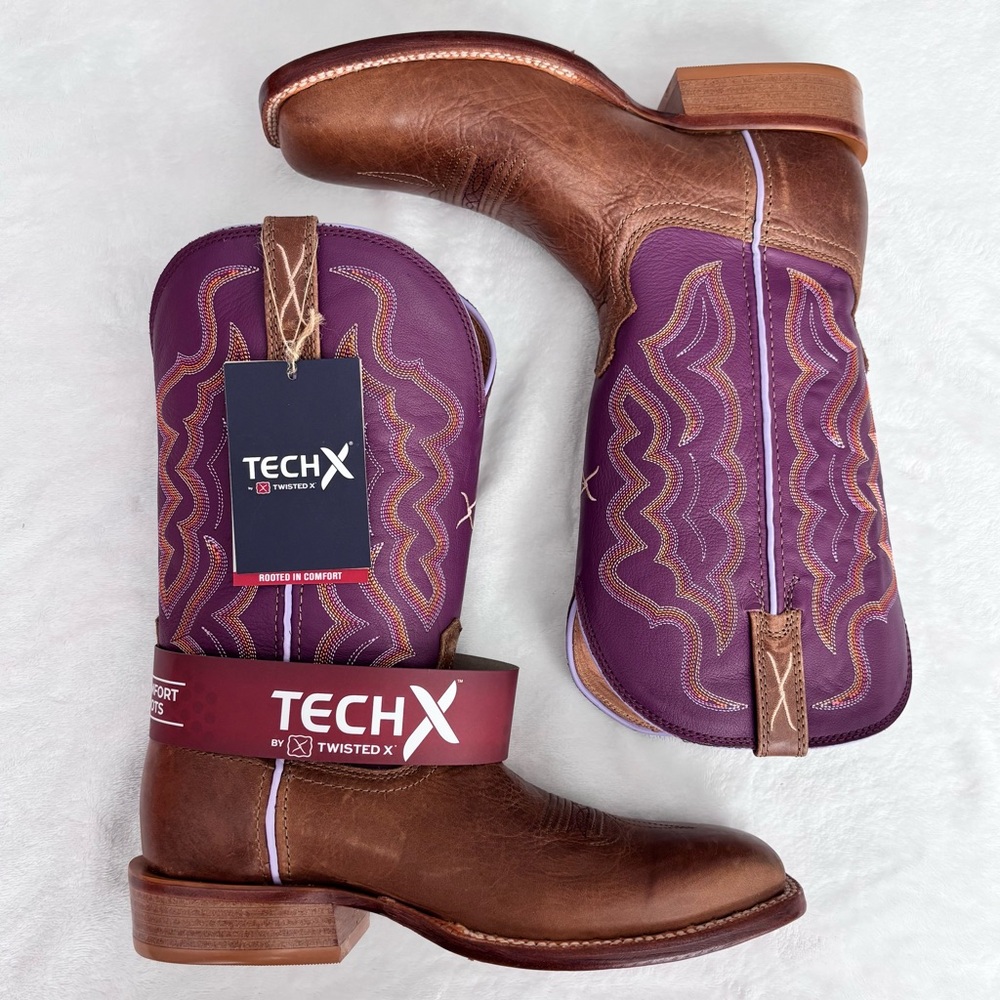 TWISTED X Tech X Purple and Brown Square Toe Western Boots--WXTL002--8.5B